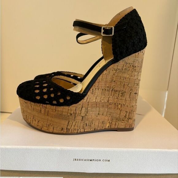 JESSICA SIMPSON Marshela Ankle-Strap Platform Wedge Sandals Woven Cutout shoes - Picture 16 of 16